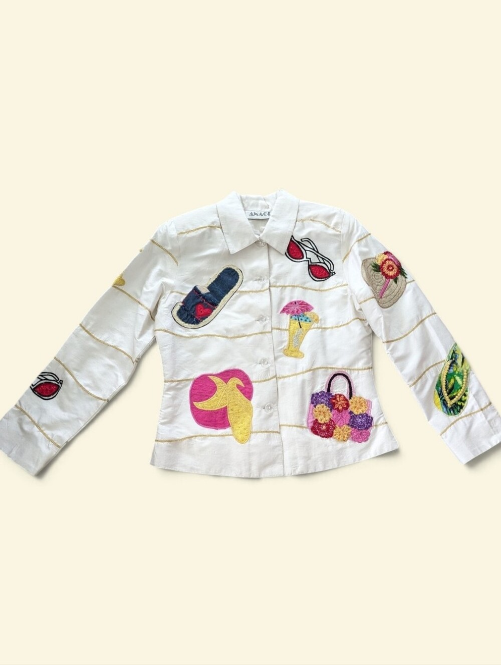 Vintage Silk Novelty Beaded Sequin Art Wear Beach Resort Statement Jacket Small